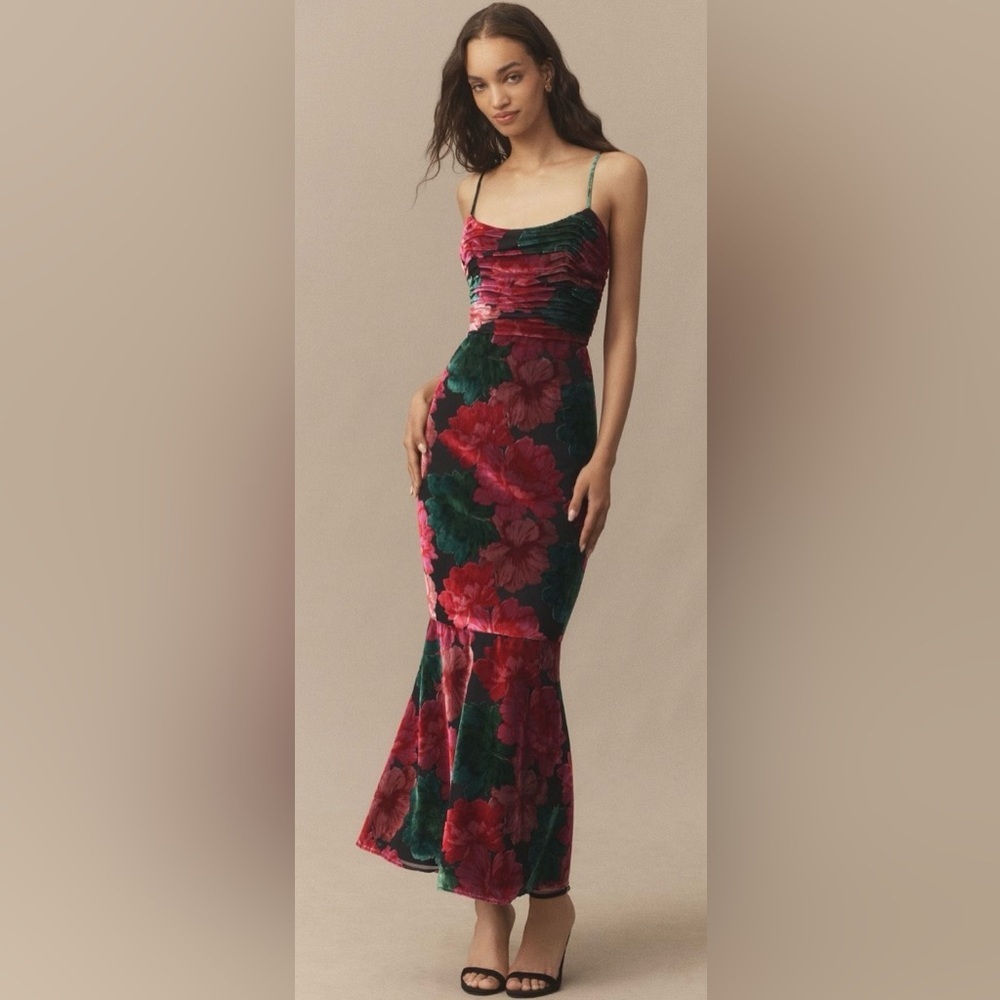 RARE Hutch Tylia Velvet Floral Mermaid Midi Dress NWT 0